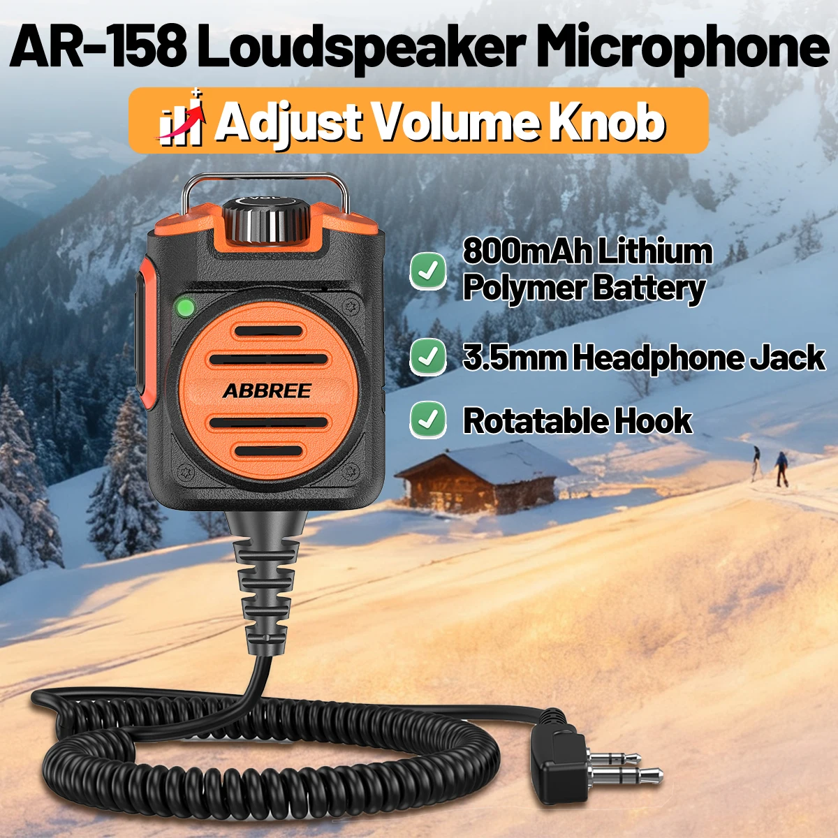 ABBREE AR-158 Walkie Talkie 2 Pin Speaker Mic Adjustable Volume for Baofeng UV-5R BF-888S UV-5RH 21 PRO DM-1701 AR-152 HAM Radio