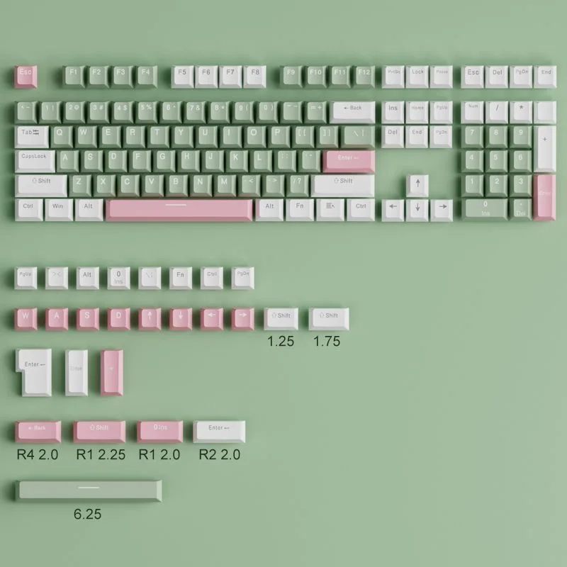 New 134 Keys Lotus PBT OEM Keycaps Ersonalized Girls Key Cap Set Green White Pink for MX Switch Gaming Mechanical Keyboard