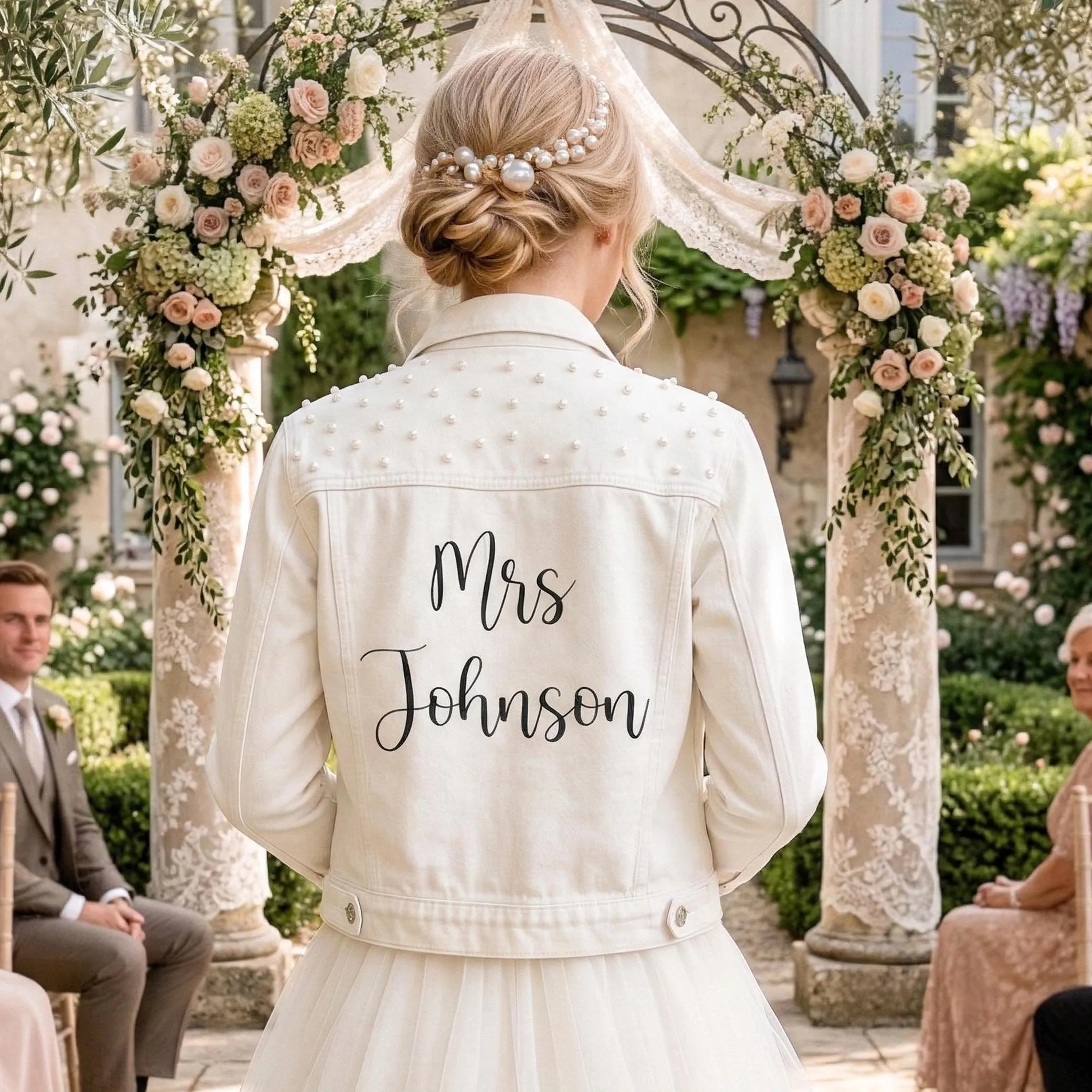 Chaqueta Vaquera Blanca Bordada Personalizada para Novia, Chaqueta de Mezclilla para Novia, Chaqueta Personalizada, Regalo de Boda para Novia