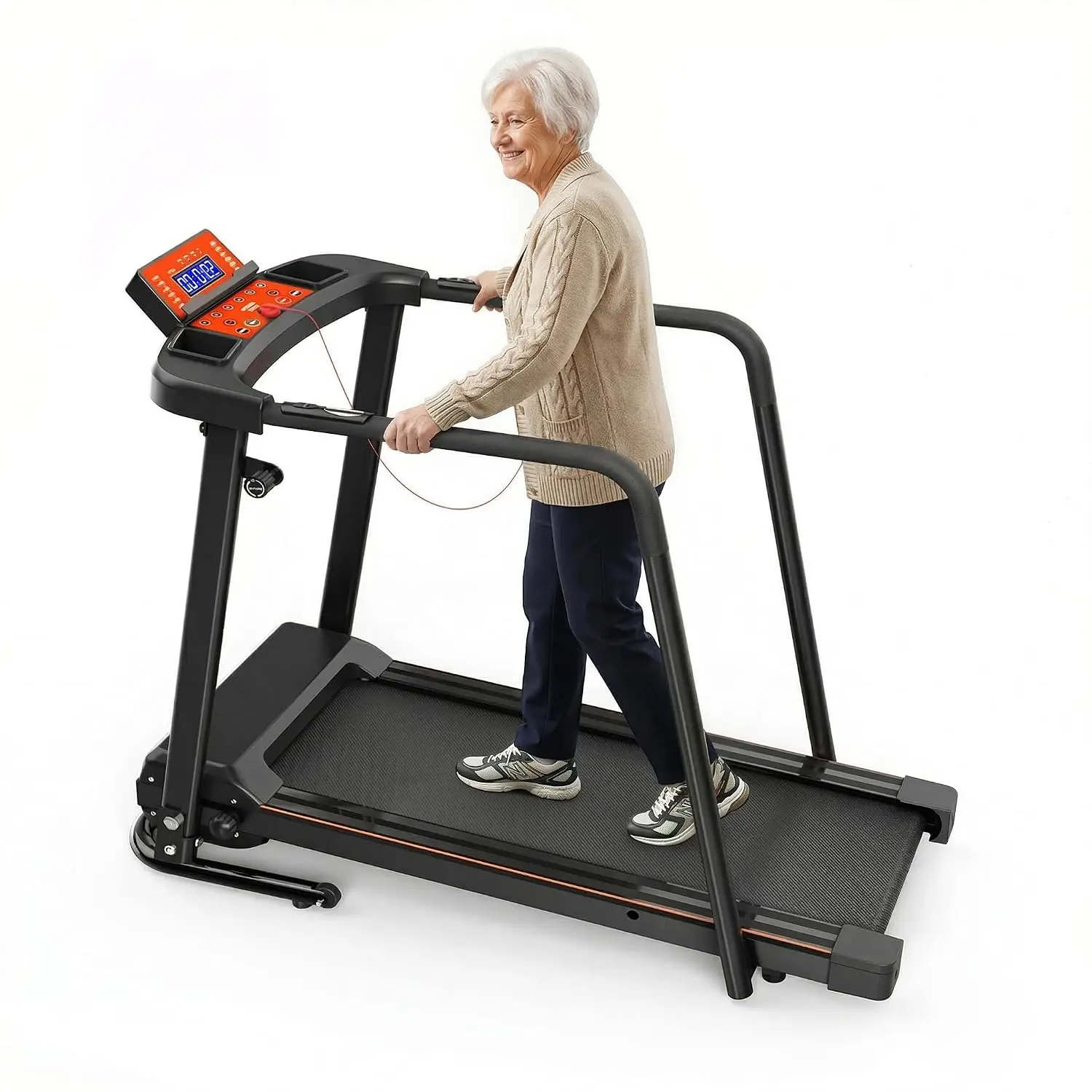 Walking Treadmill with Long Safety Handrails for Elderly Recovery, Heart Rate Monitor & LED Display, 310 lbs, Customized