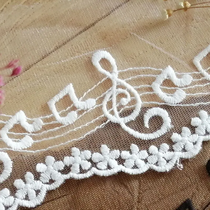 10CM Wide Gold White Black Musical Note Embroidered Tulle Mesh Lace for Fringe Party Dresses Fabric Sewing Accessories Supplies