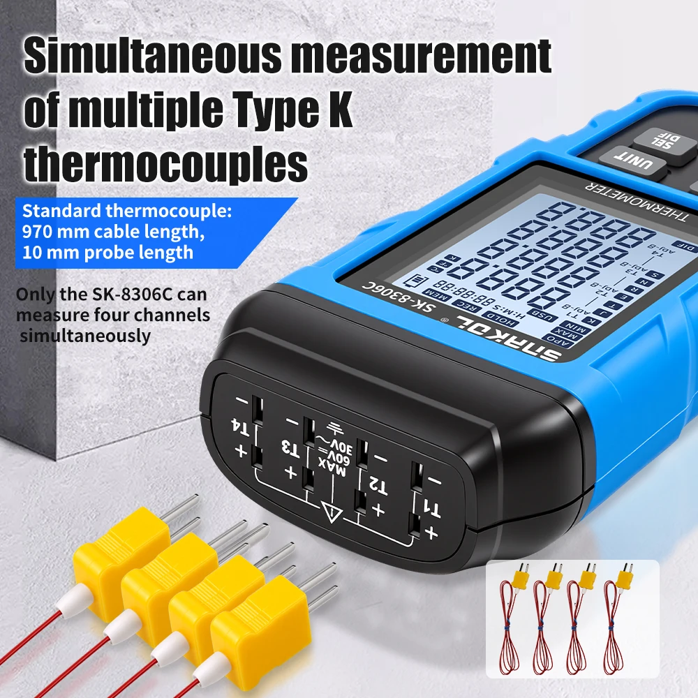 SK-8306 Series Digital Thermometer K/J Type Thermocouple Meter Single/Dual/Four-channel Hight Temperature Tester -200℃ to 1372℃