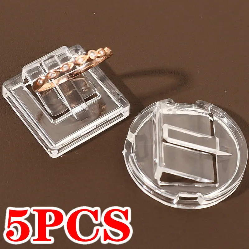 5Pcs Countertop Transparent Plastic Round Square Block Jewelry Ring Display Holder Stand Single Rings Slot Organizer Showcase