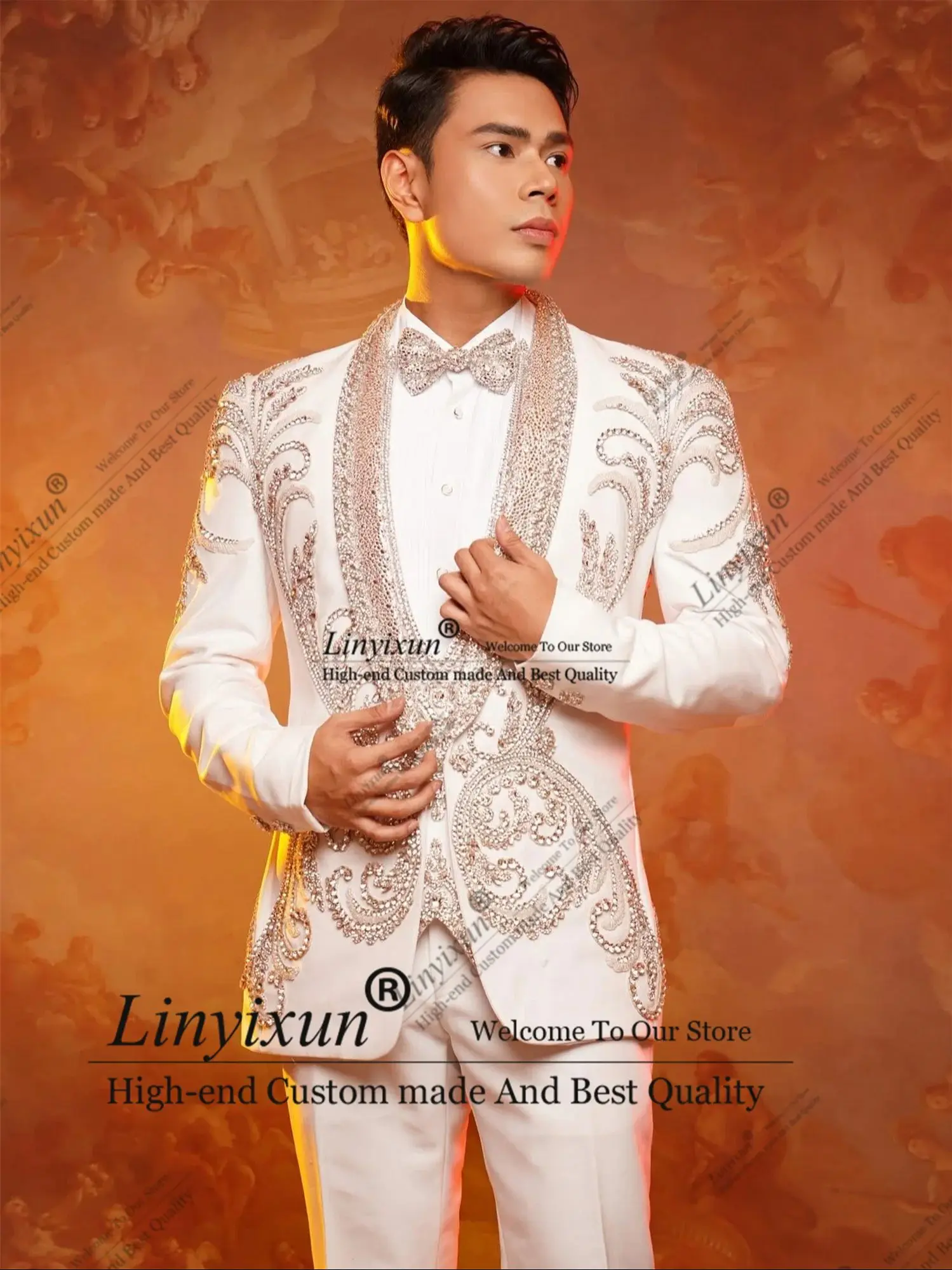 

Красивые мужские костюмы со стразами, комплекты из 3 предметов, мужской пиджак для выпускного вечера, индивидуальный шаль с лацканами, Ropa hombre, облегающий свадебный смокинг для жениха