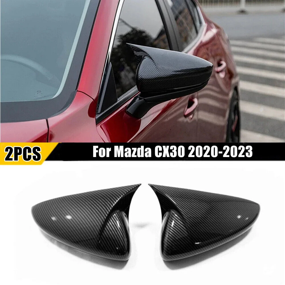 

For Mazda CX30 CX-30 2020-2023 Car Sticker Rearview Side Mirror Cover Wing Cap Exterior Door Rear View Case Trim Carbon Fiber