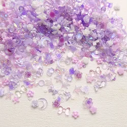 50pcs 3D Resin Nail Charms Butterfly Purple Mixed Shape Flower Moon Bow Design Nail Charm Decoration Manicure Supplies Parts