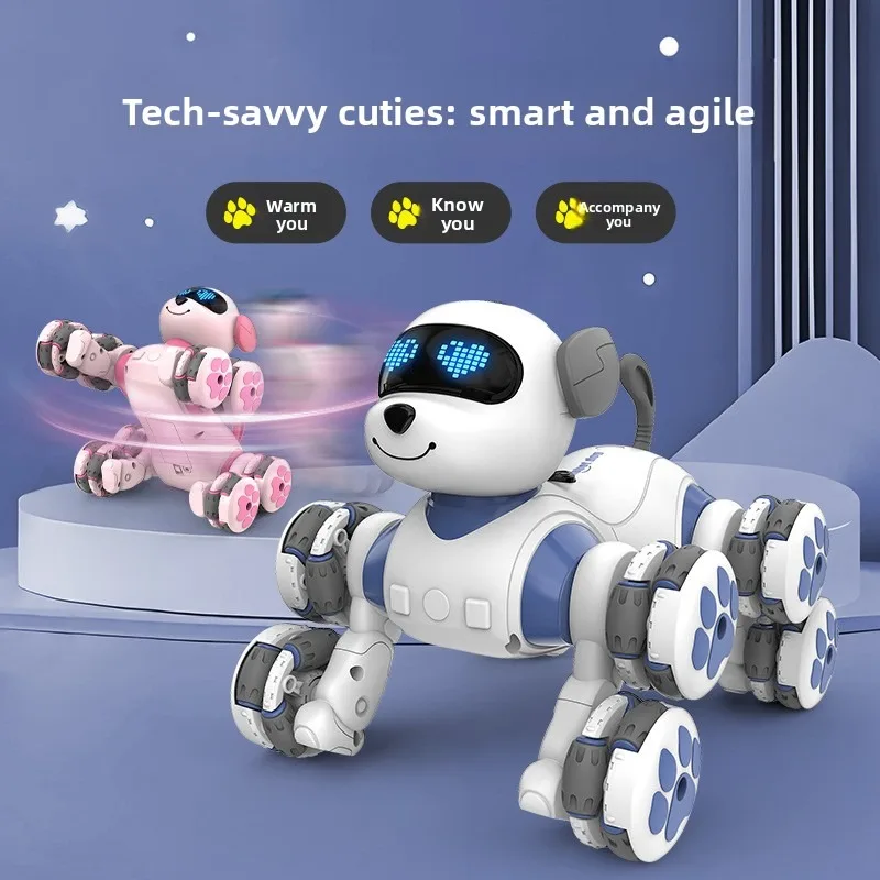 Nuevo Perro Robot con Control remoto inteligente, perro acrobático de 8 ruedas, forma de mascota bonita rosa, perro Robot de juguete para mascotas para niños
