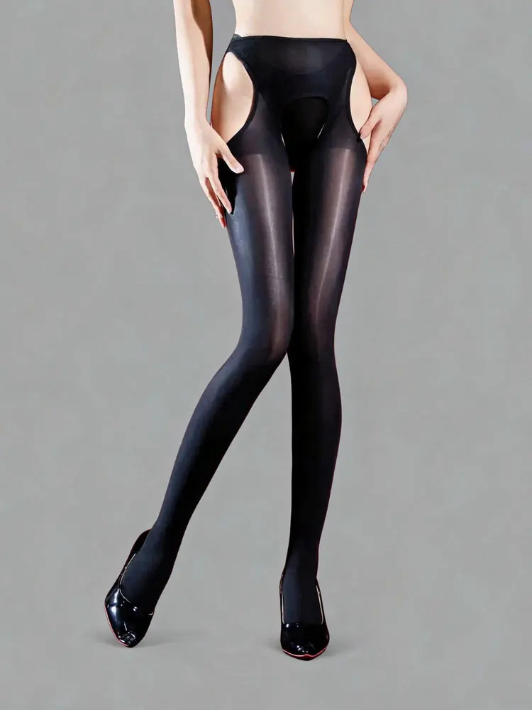 Women Fashion Double Side Hollow Pantyhose High Waist Crotchless Elastic Shaping Tights Stockings Lingerie Party Nightclub Wear