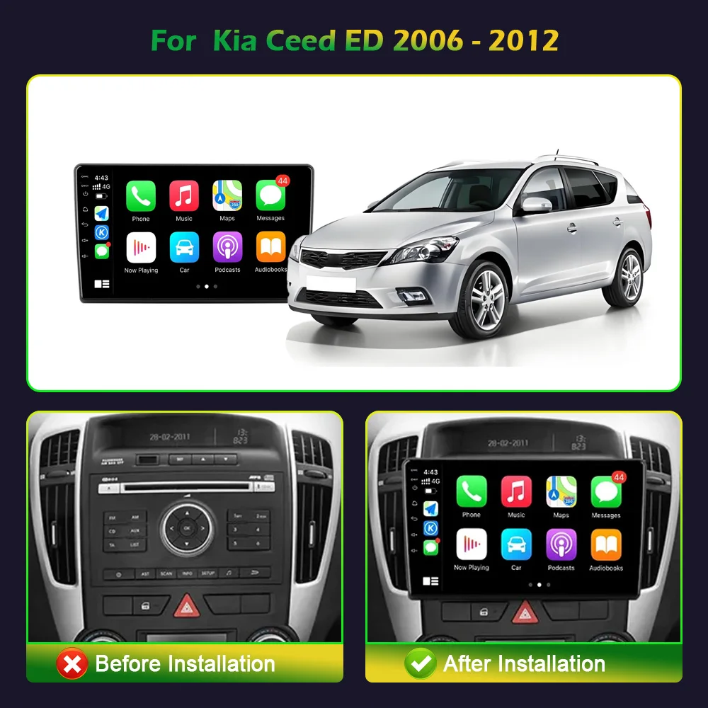 Android 13 Multimedia Carplay para Kia Ceed 1 ed 2006-2012, Apple, Rádio, Navegação, 2 Din Screen, Console estéreo