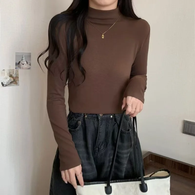 เสื้อซับในกำมะหยี่สองด้าน คอสูง ทรงเข้ารูป สำหรับผู้หญิง ช่วยให้ดูผอมเพรียว เหมาะสำหรับฤดูใบไม้ร่วงและฤดูหนาว รุ่นใหม่