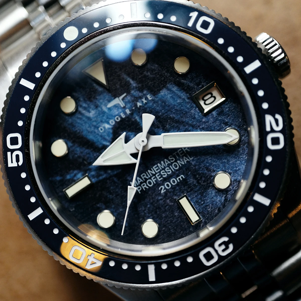 

Мужские автоматические часы DAGGERAXE, 39 мм, механические наручные часы для дайвинга, 10 бар, водонепроницаемые, C3, светящееся сапфировое зеркало, NH35, керамический безель