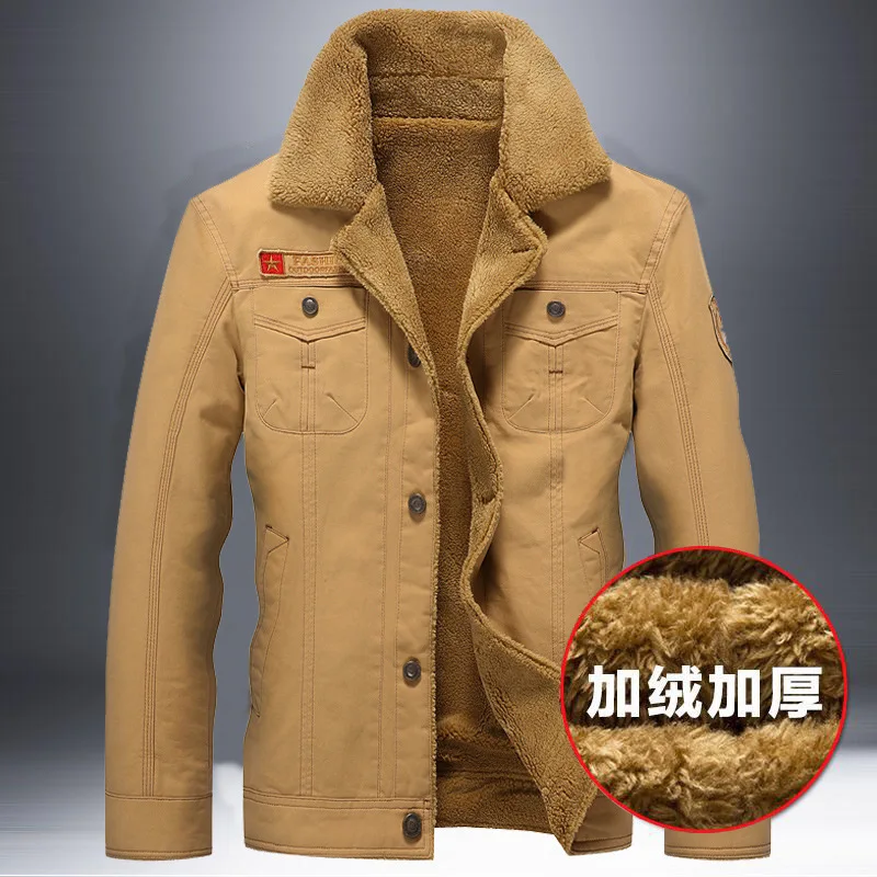 Men Fur Collar Parkas Thicken Fleece Lining Mens Corduroy Jacket Winter Coats Cargo Workwear Multi-Pocket Outwear Warm Clothes