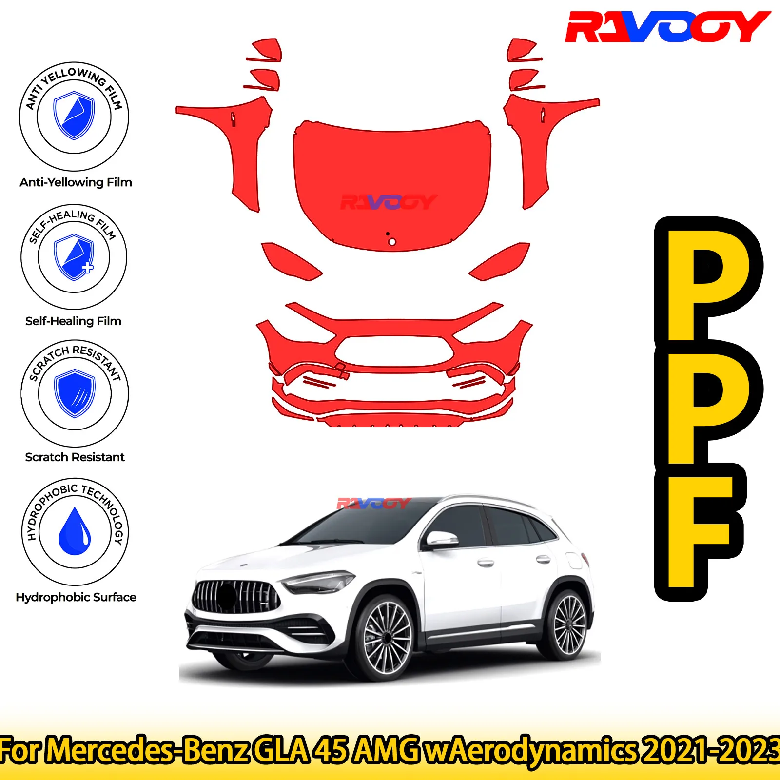 

For Mercedes-Benz GLA 45 AMG wAerodynamics 2021-2023 Glossy Matte Black Precut front PPF Kit Paint Protection Film