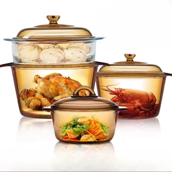 Glass Amber Pan Household High Temperature Resistant Open Flame Gas Saucepan Soup Pan Steamer Frying Pan Calderos De Cocina