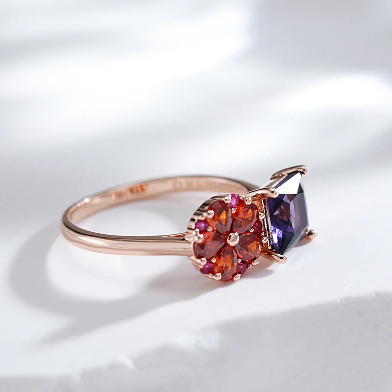 Kinel Hot Square Purple Natural Zircon Ring For Women 585 Rose Gold Color Flower Jewelry Fine Daily Accessories