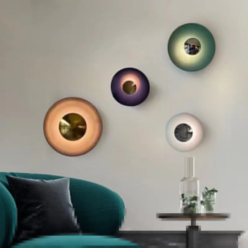 Indoor Modern Minimalist Designer LED Lamp Porch Bedroom Bedside Lighting Decoration Round Background Creative UFO Wall Sconces