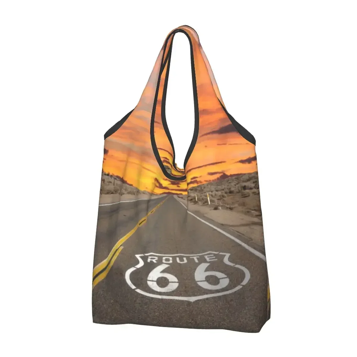 

America Highway Route 66 Grocery Shopping Bag Cute Shopper Tote Shoulder Bags Large Portable Main Street of America Handbag