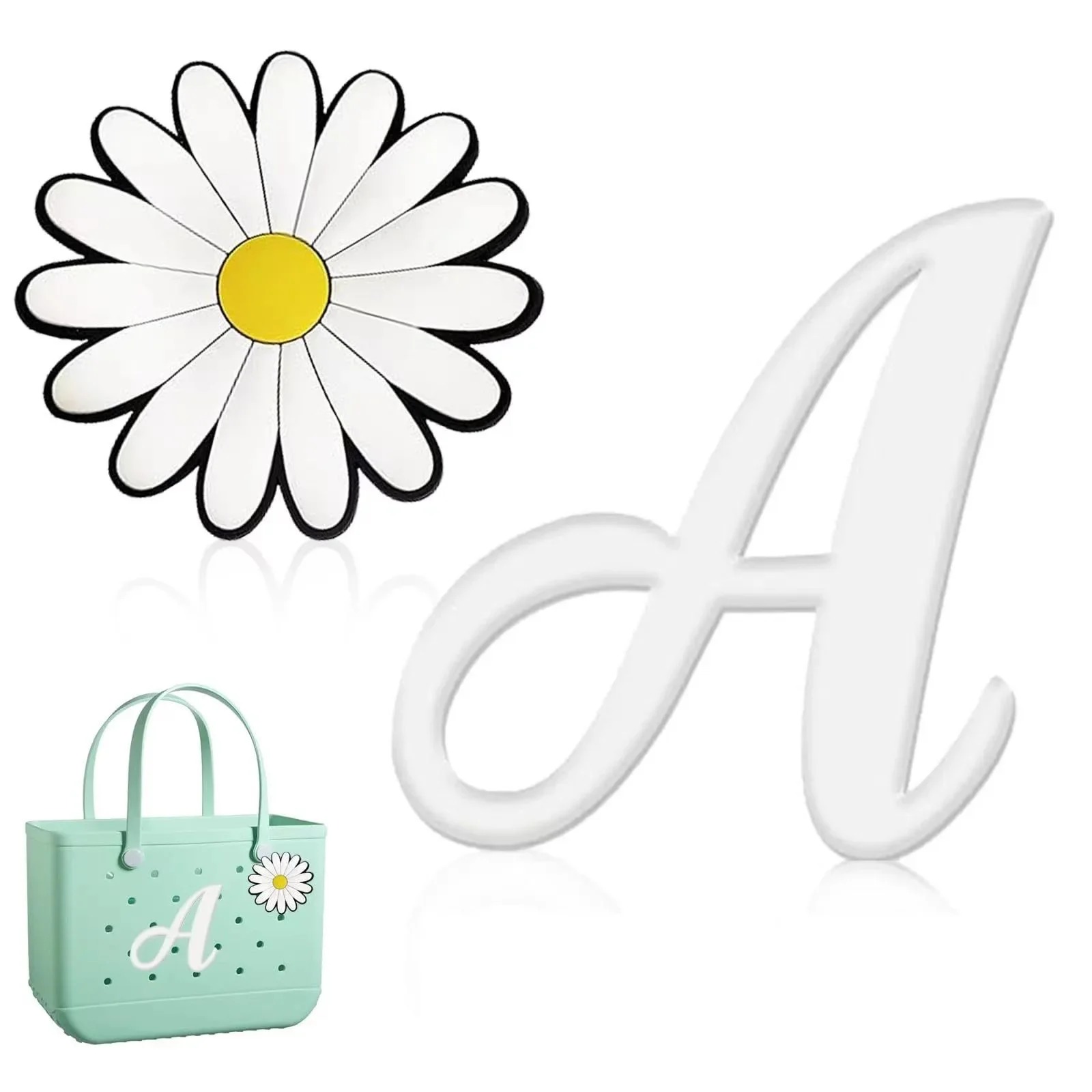 Weißer Buchstabe plus Blume 2-teiliges Set geeignet für Strand tasche Zubehör römischer Brief dekorative Brief Strand tasche