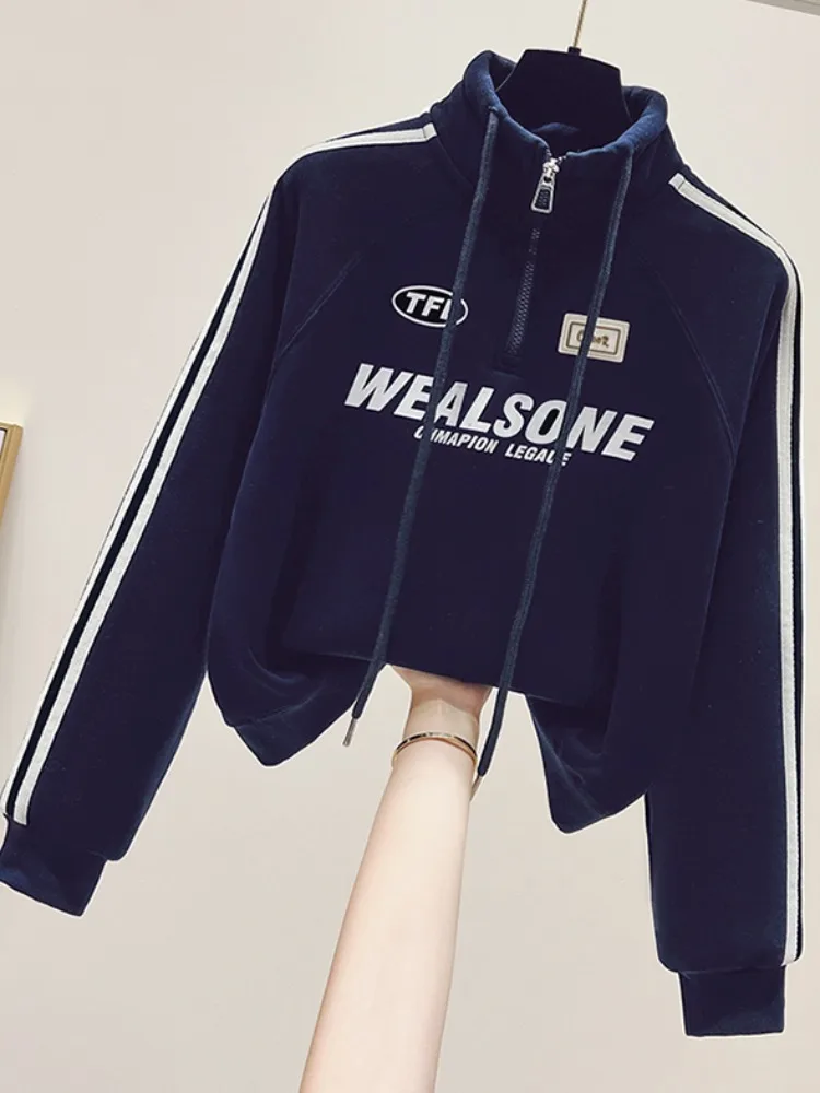 Felpa con cappuccio oversize da donna con cerniera Fce foderata colletto alla coreana Jaet autunno inverno caldo cotone misto poliestere cappotto ort