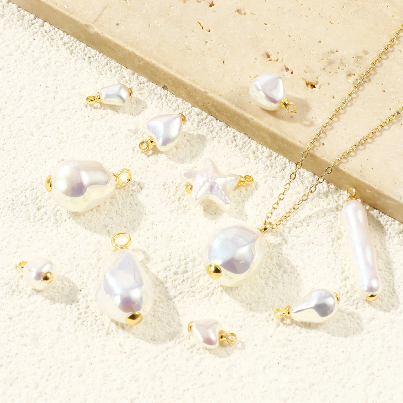 1pc Brass Charms 18K Gold Plated Glass White Irregular Imitation Pearl Pendant DIY Necklace Bracelet For Women Jewelry Findings