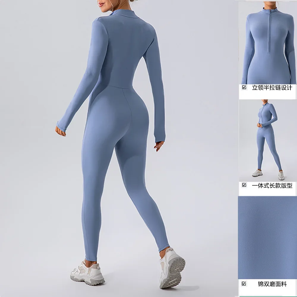 

Yoga Jumpsuit Long Sleeve Zipper Overall Tracksuit Women Fitness Clothing One Piece Gym Set Outdoor Active Wear Black Blue 2024