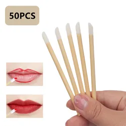 50pcs Disposable Lip Brush Eyelash Brushes Bamboo Handle Lipstick Wands Eyelash Extension Applicator Cleaner Beauty Makeup Tools