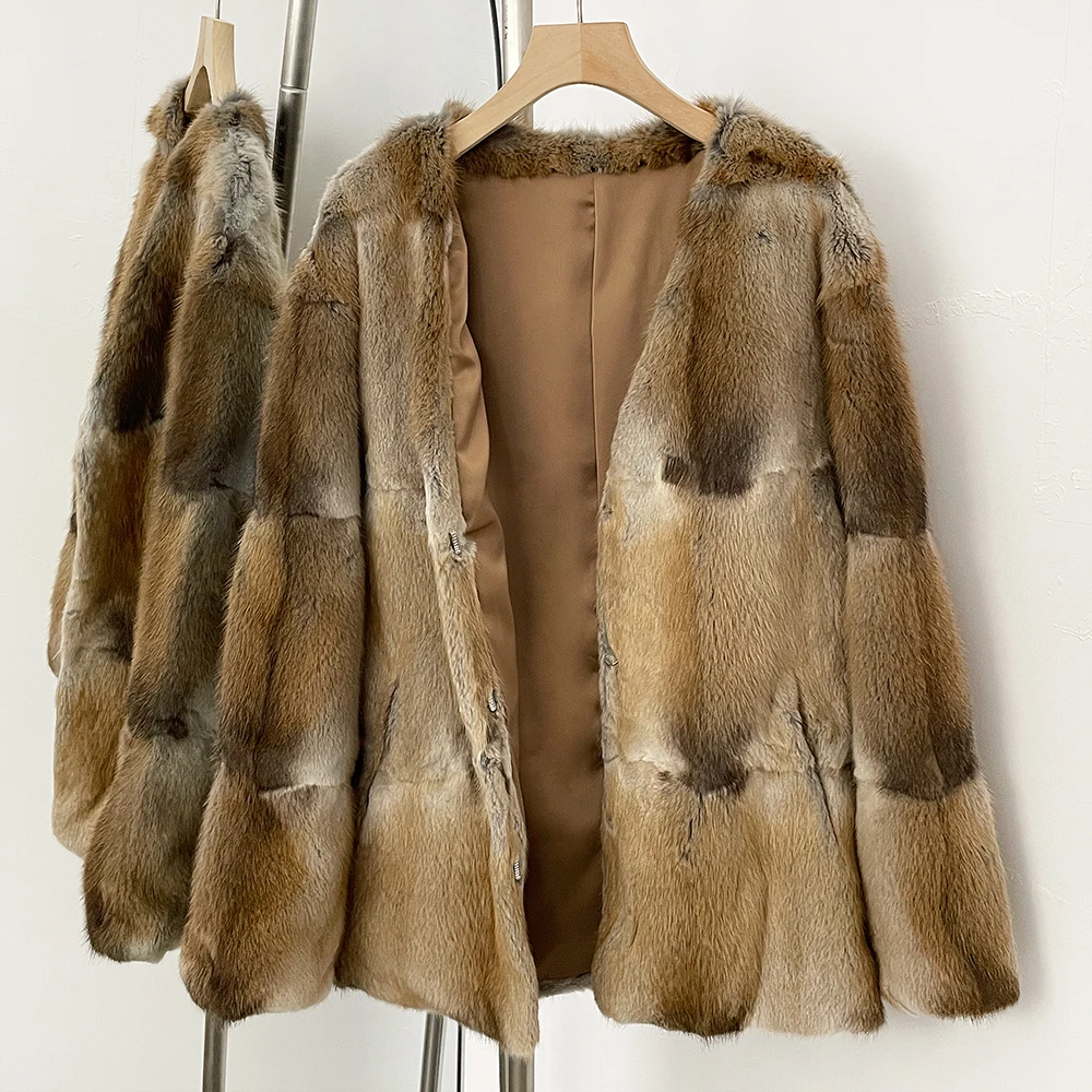 MENINA 2025 Winter V-neck Top Clothes Female Luxury Real Mink Fur Warm Jacket Women Natural Fur Long Sleeves Coat Outerwear Lady