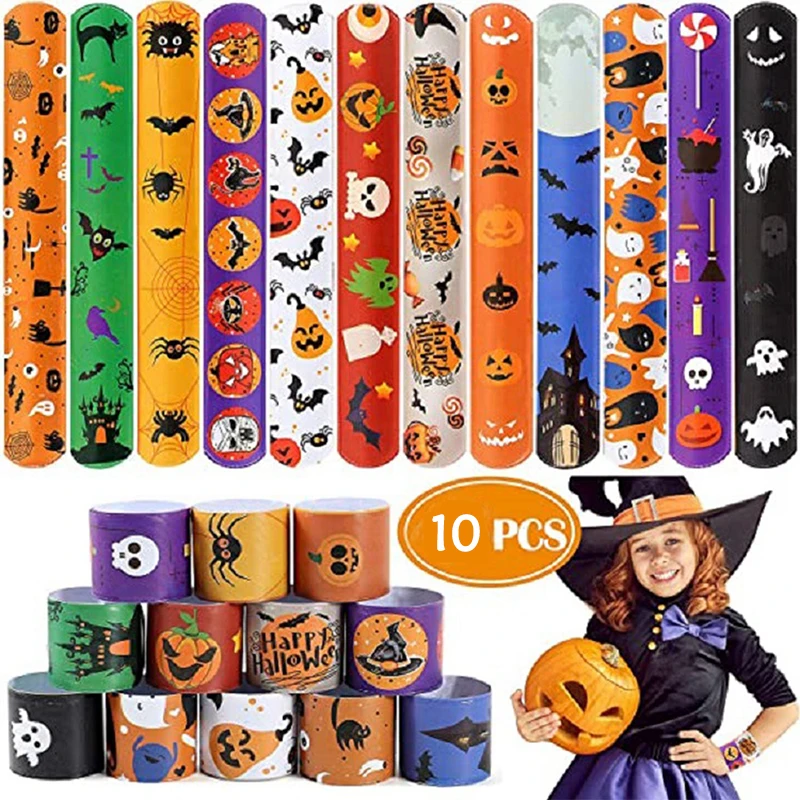 

2024 Halloween Slap Bracelets Funny Ghost Party Halloween Gifts Kids Adults Cartoon Pumpkin Happy Halloween Party Decor