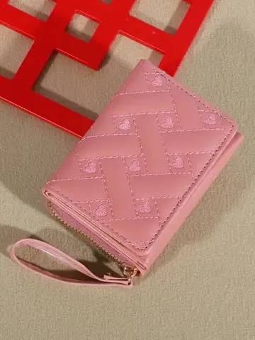 1pc Men's Fashion Embroidered Love Coin Purse, Trifold Card Holder, Multi Card Slots Wallet