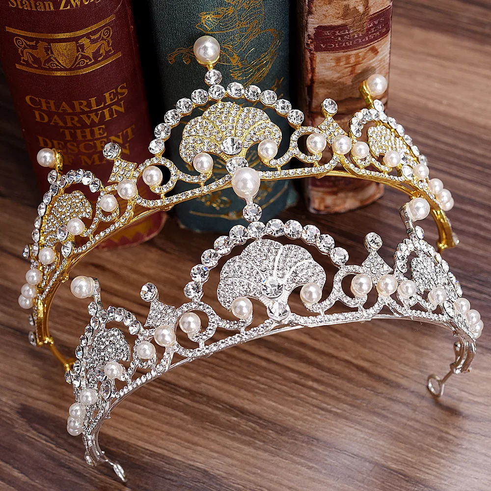 European British Royal Lotus Flower Tiara Pearl Bridal Crown Birthday Wedding Party Prom Evening Dress Hair Accessories