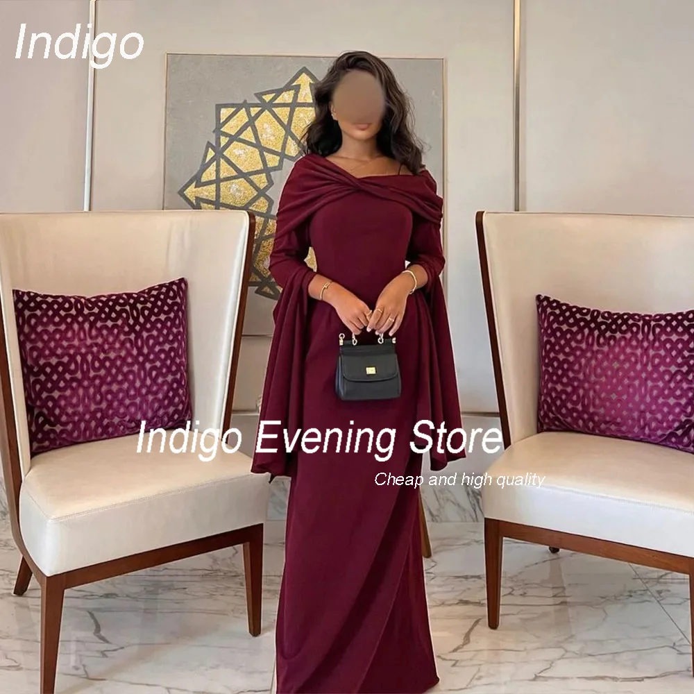 Indigo-vestido de noche plisado para mujer, traje elegante de sirena de manga larga con hombros descubiertos, Formal, personalizado, para fiesta de graduación