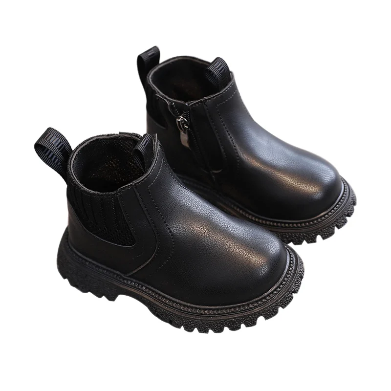 British Style Boys And Girls Side Zipper Non-Slip Short Boots Children's Rubber Sole And Ankle Boots 2-12 Years Old