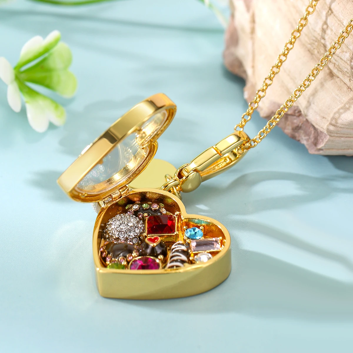 1Pc Fashion Colorful Zircon Openable Chocolate Heart Pendant Necklace For Women Exquisite Luxury Party Jewelry Halloween Gifts
