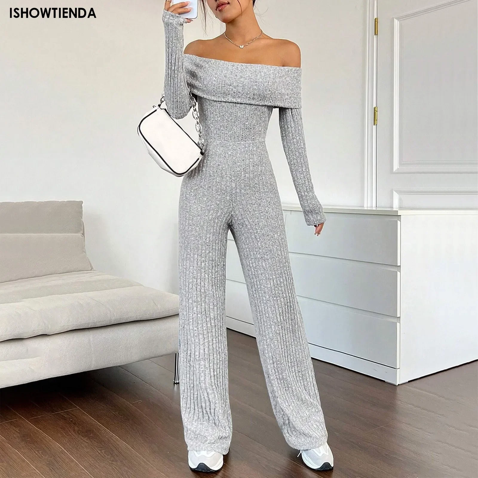 

Womens Jumpsuit Evening Party Playsuit Ladies Romper Long Jumpsuit Off Shoulder Women Ladies Femal Solid Off Shoulder Jumpsuits