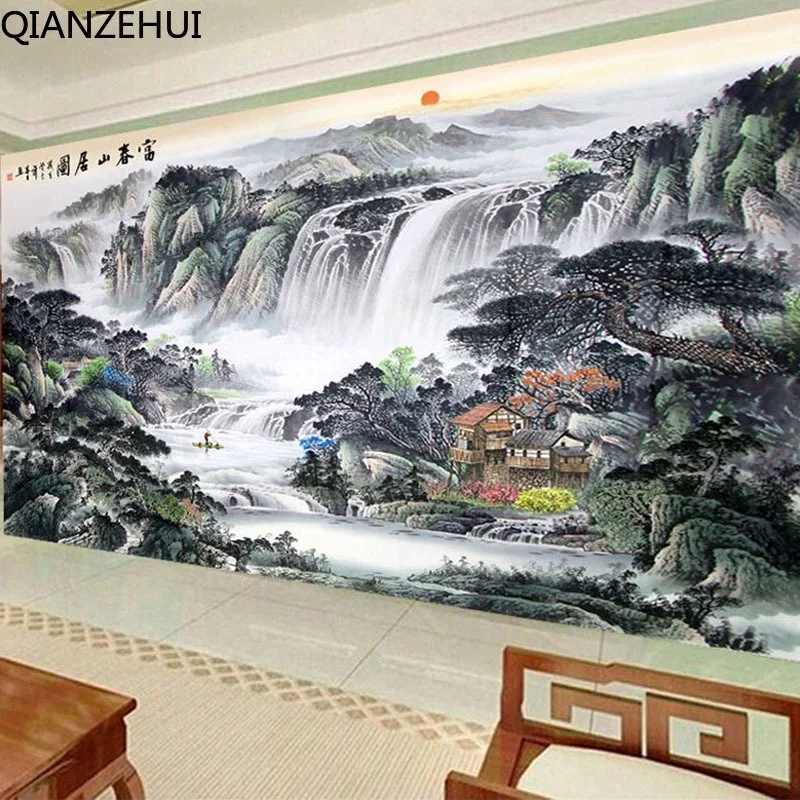 

DIY full Diamond Embroidery,Round Diamond Fuchun Mountains Hall Living room decoration rhinestone beads Diamond painting