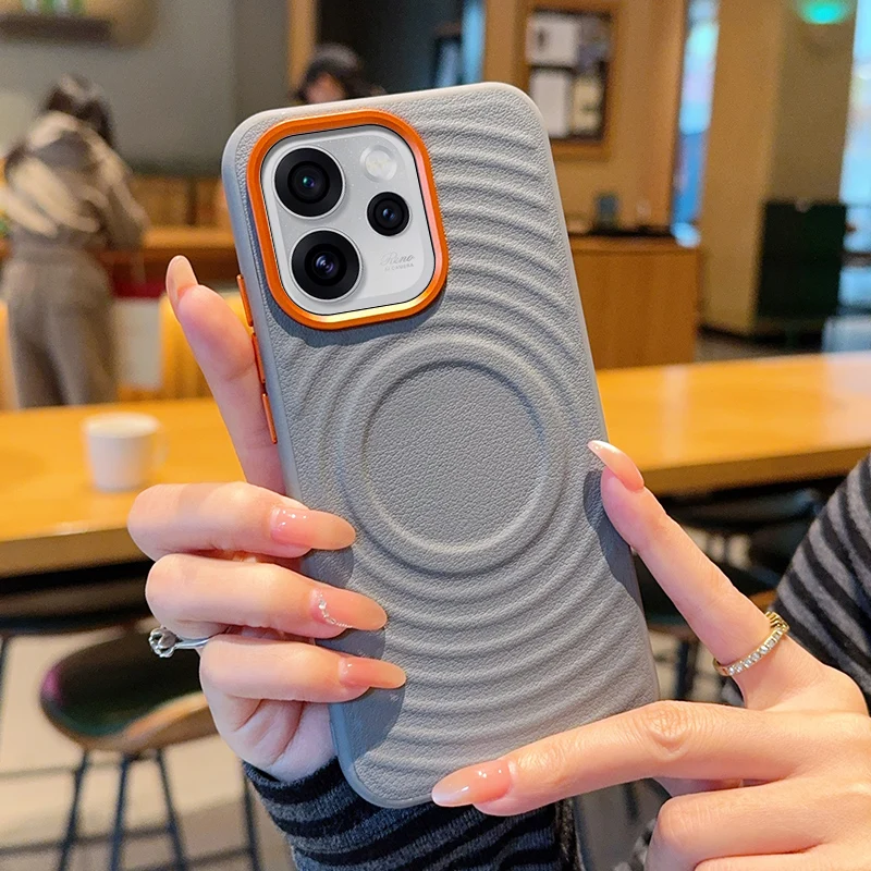 جراب هاتف OPPO Reno 15 / 15 Pro، نسيج مموج، رقعة مطلية بالكهرباء، وظيفة شفط مغناطيسية، ملمس ناعم