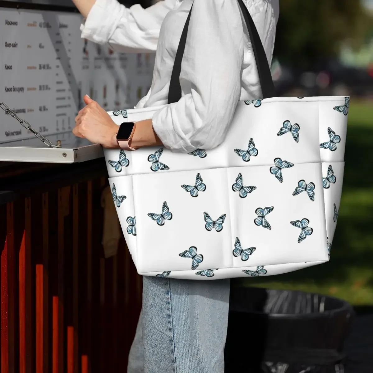 

Blue Pastel Butterflies Beach Tote Bag Sport Gym Yoga Duffle Large Tote Bag Women Travel Bag Fitness bag