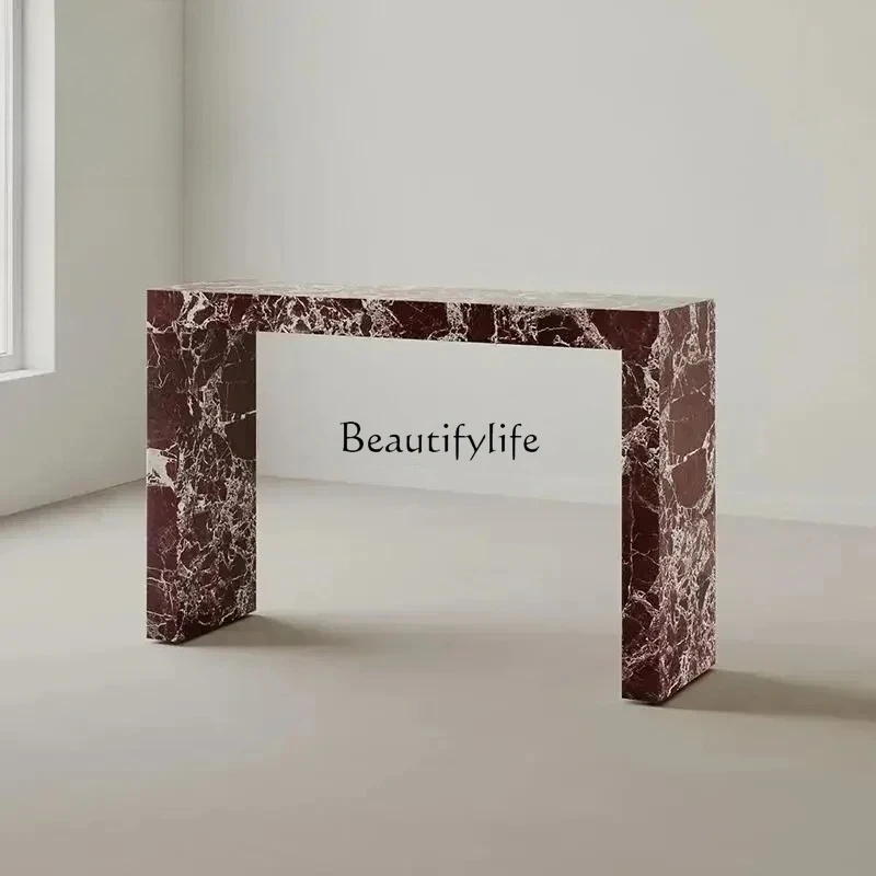 

Italian minimalist natural marble entrance table designer living room light luxury travertine entrance table