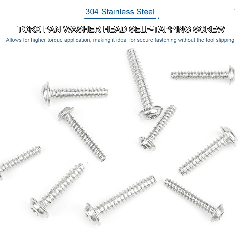 20-50pcs Torx Round Head with Washer Tapping Screw Flat Tail Stainless Steel M2 M3 M4 M5 Six-lobe Star Screw Sheet Metal Screw