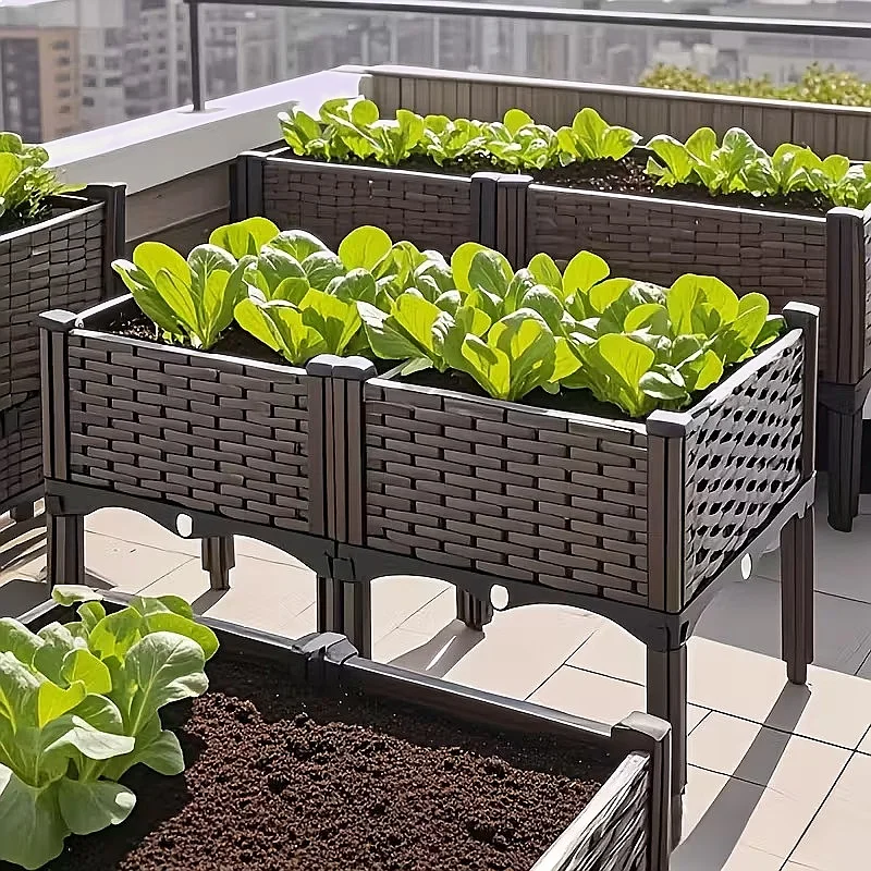Classic Woven Elevated Garden Bed with Legs, 2-Pack Raised Planter Outdoor
