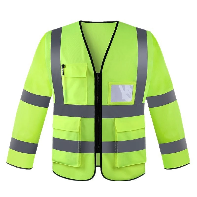 Long Sleeved Reflective Vest Construction Vest Safety Fluorescent Sanitation Worker Long Sleeved Multi Pocket Reflective Vest