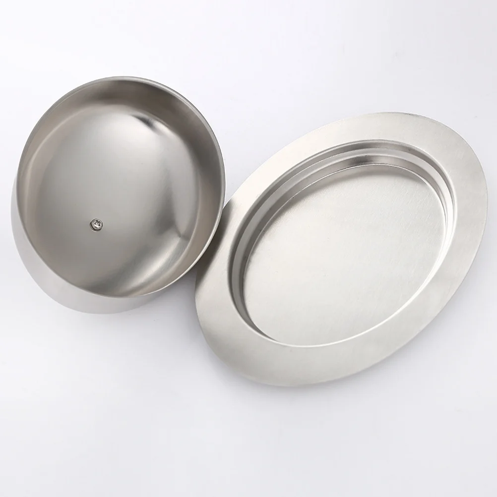 

Stainless Steel Butter Dish Oval Plate Covered Lid Kitchen Cream Cheese Holder Rust Resistant Knob Butter Tray