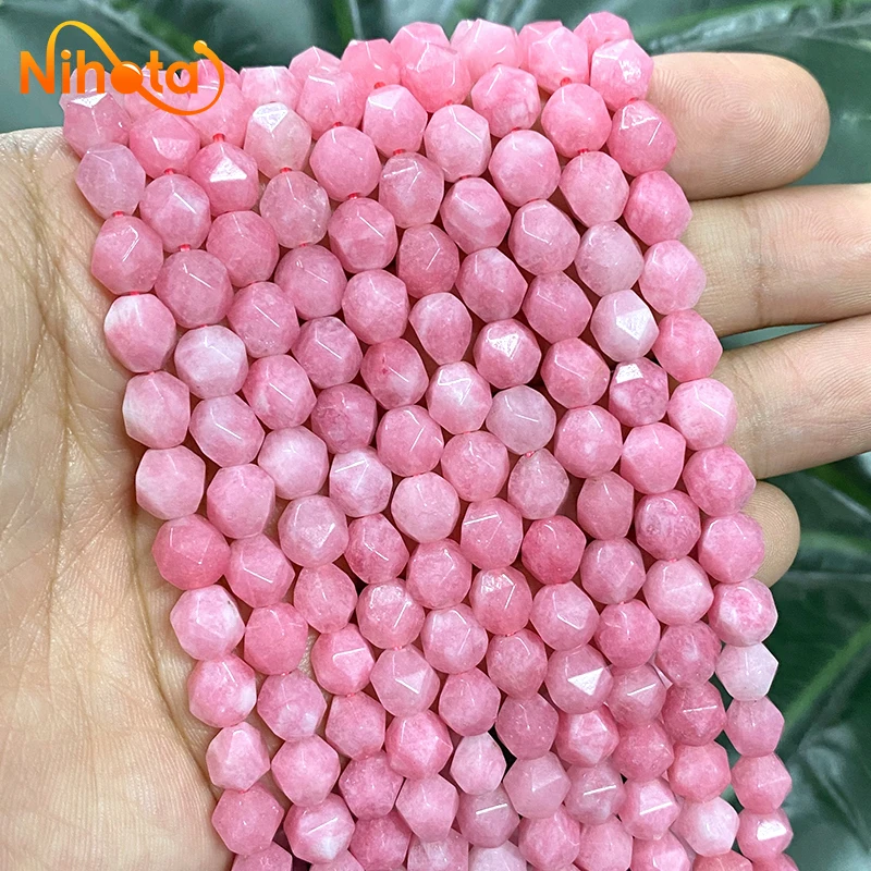 Faceted Rose Pink Chalcedony Beads Natural Stone Loose Spacer Beads for Making Jewelry Diy Bracelet Accessories 15