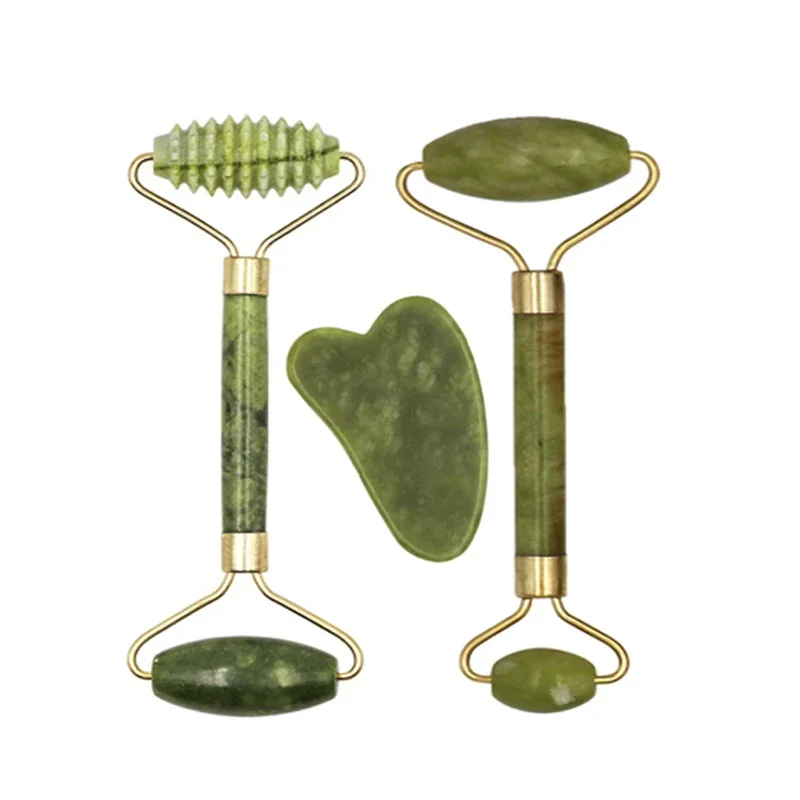 

Natural Massager for Face Gouache Scraper Face Massager Jade Roller Guasha Scraper Face Microniddle Roller Gua Sha 2pcs/set