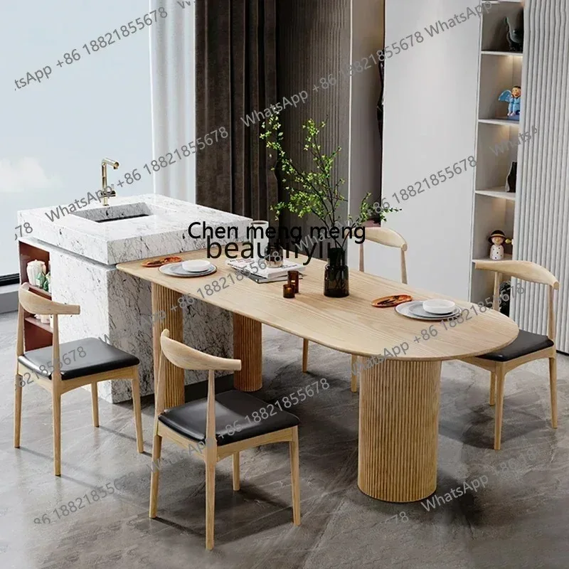 cn8617 LHY New Arrivals Kitchen Island Dining Table Integrated Household Log Semicircle Middle Island Light Luxury Oval Dining T