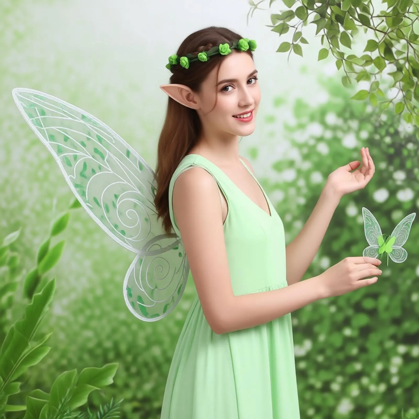 

Butterfly Fairy Elf Costume Wing Woodland Princess Angel Wing Ears Garland Set for Women Girls Halloween Cosplay Party Photograp