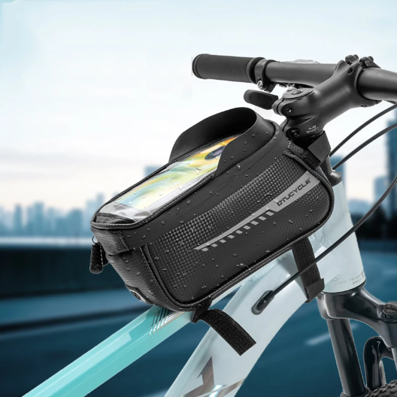 

Waterproof Bicycle Front Beam Bag Mountain Bike Phone Bag Touch Screen PVC Leather Saddle Bag with Sun Visor