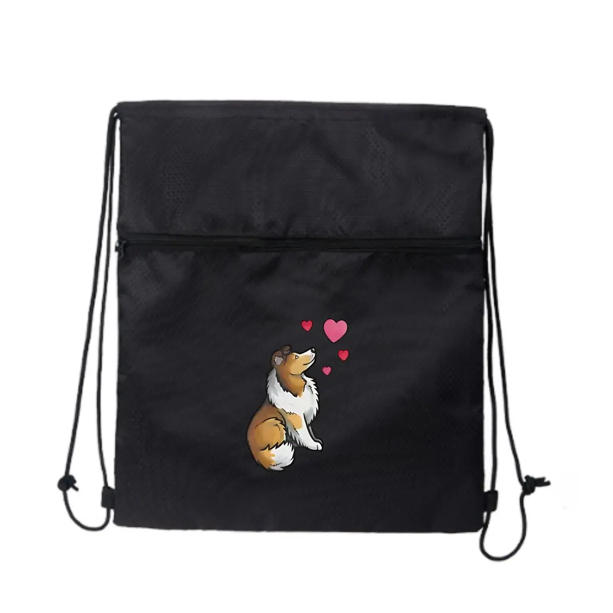 

Милый рюкзак-колли с сердечками и графическим рисунком на шнурке, объемный рюкзак на шнурке, сумки на шнурке