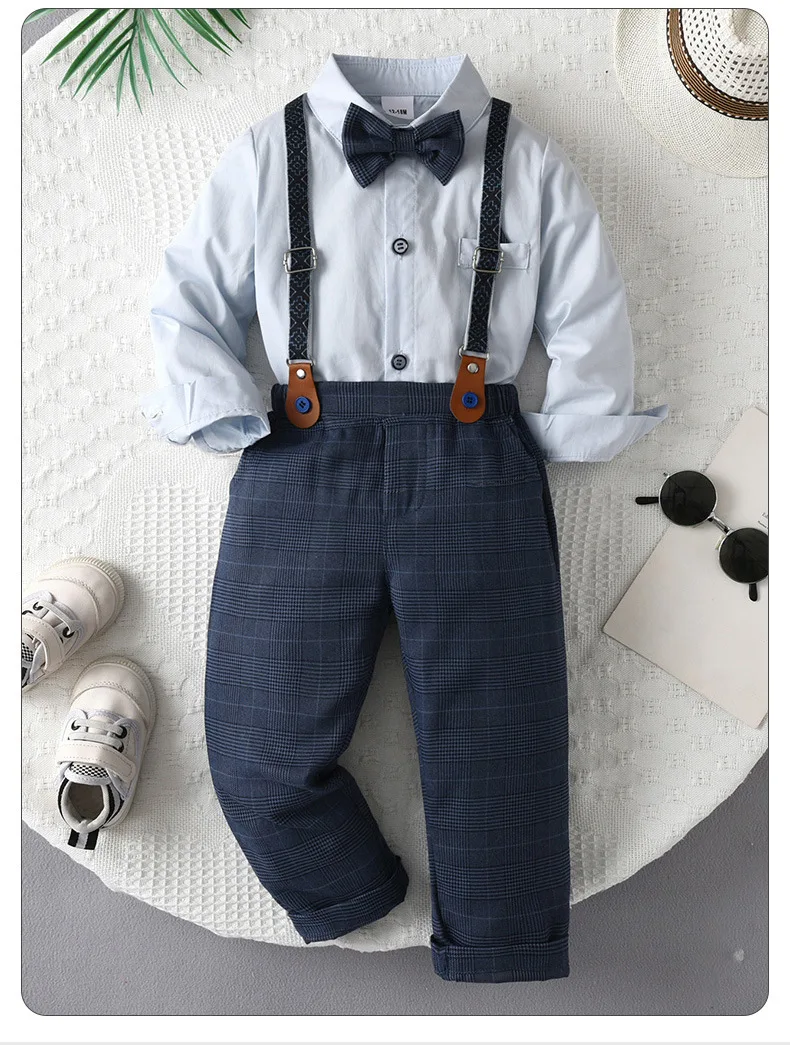 Newborn Baby Boy Formal Wedding Clothing Sets for Baby Boy Outfit Infant Bodysuit Suspender Suit Toddler Kid Birthday Party Set