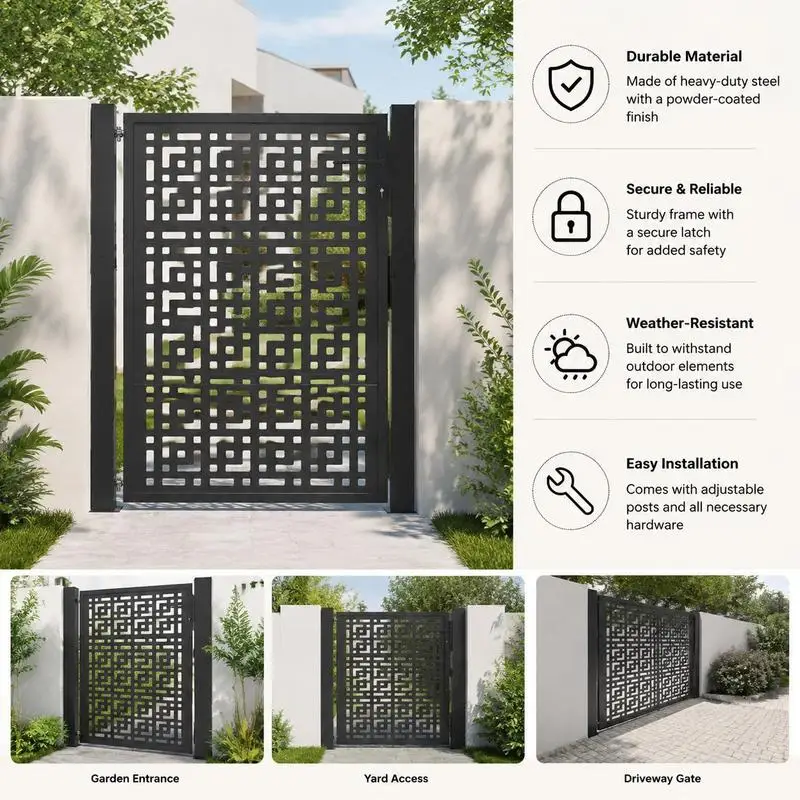 Portail de jardin en acier 100x125 cm, motif croisé, porte d'entrée en métal pour cour, design européen moderne, pour clôture de piscine et entrée de jardin extérieur, idéal pour l'aménagement et la gestion des passages en cour.